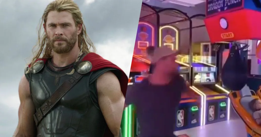 Chris Hemsworth sfida la sua controfigura al punchball del luna park
