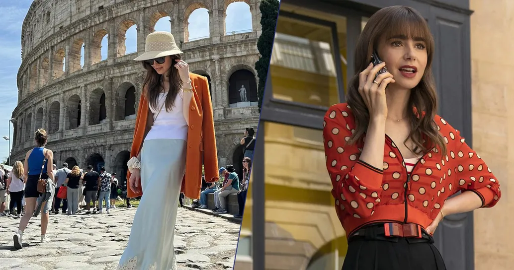 “Emily in Paris” si sposta a Roma: Lily Collins davanti al Colosseo per la quarta stagione della serie Netflix