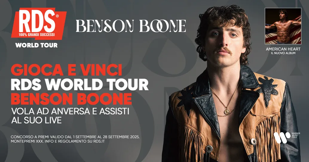 Gioca e vinci RDS World Tour di Benson Boone Last Chance!