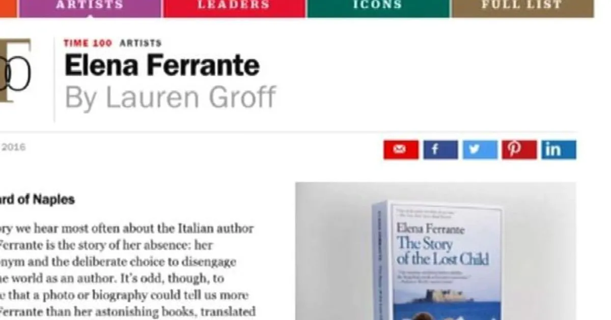 Per il Time Elena Ferrante tra le 100 persone pi influenti