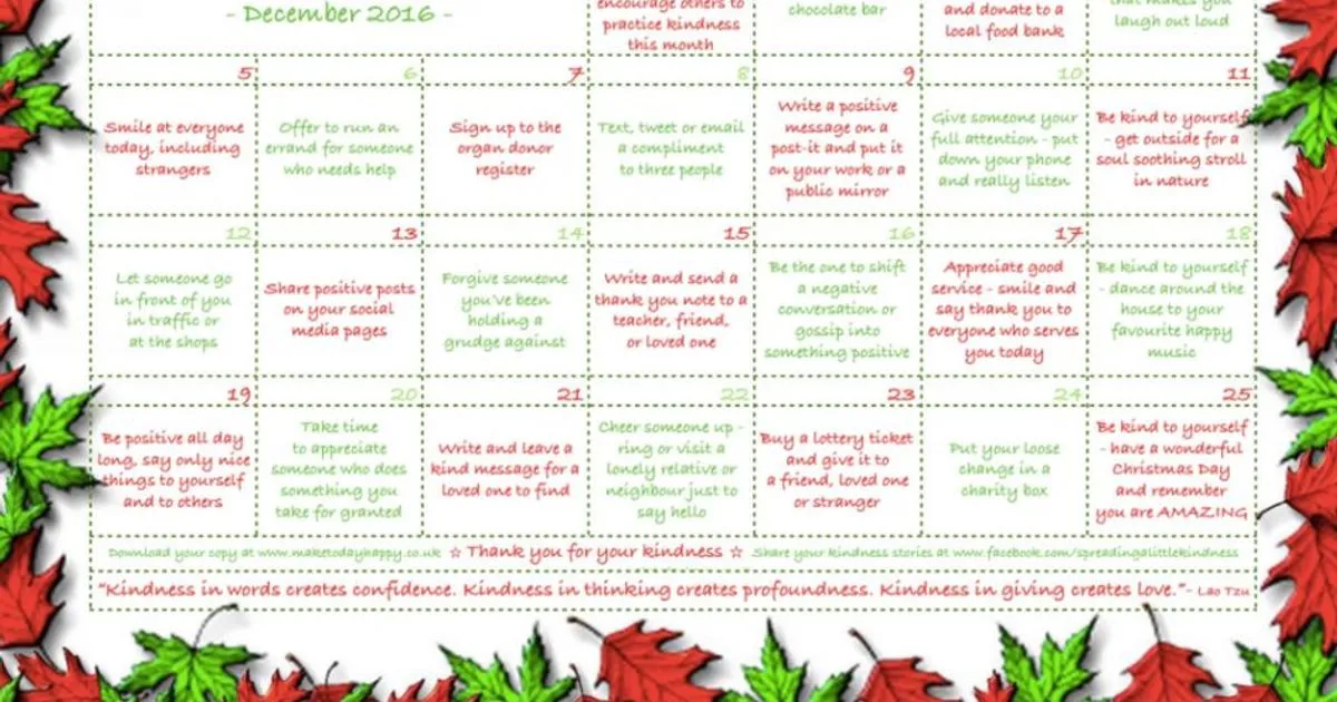 Siigentile il calendario della gentilezza  un8217ottima idea per Natale