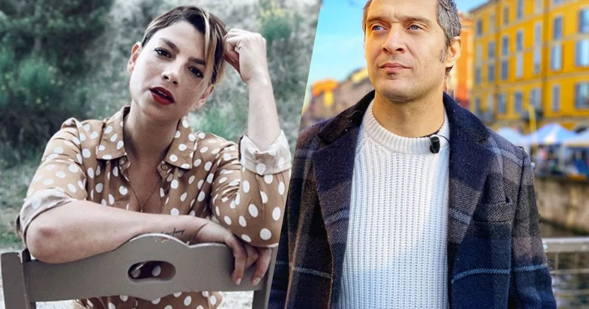 Emma Marrone in abito da sposa insieme a Claudio Santamaria