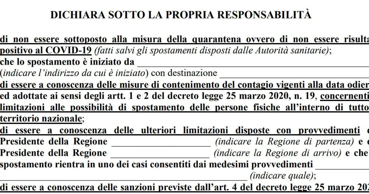 Coronavirus Viminale rilascia una nuova autocertificazione 26 marzo scaricala qui
