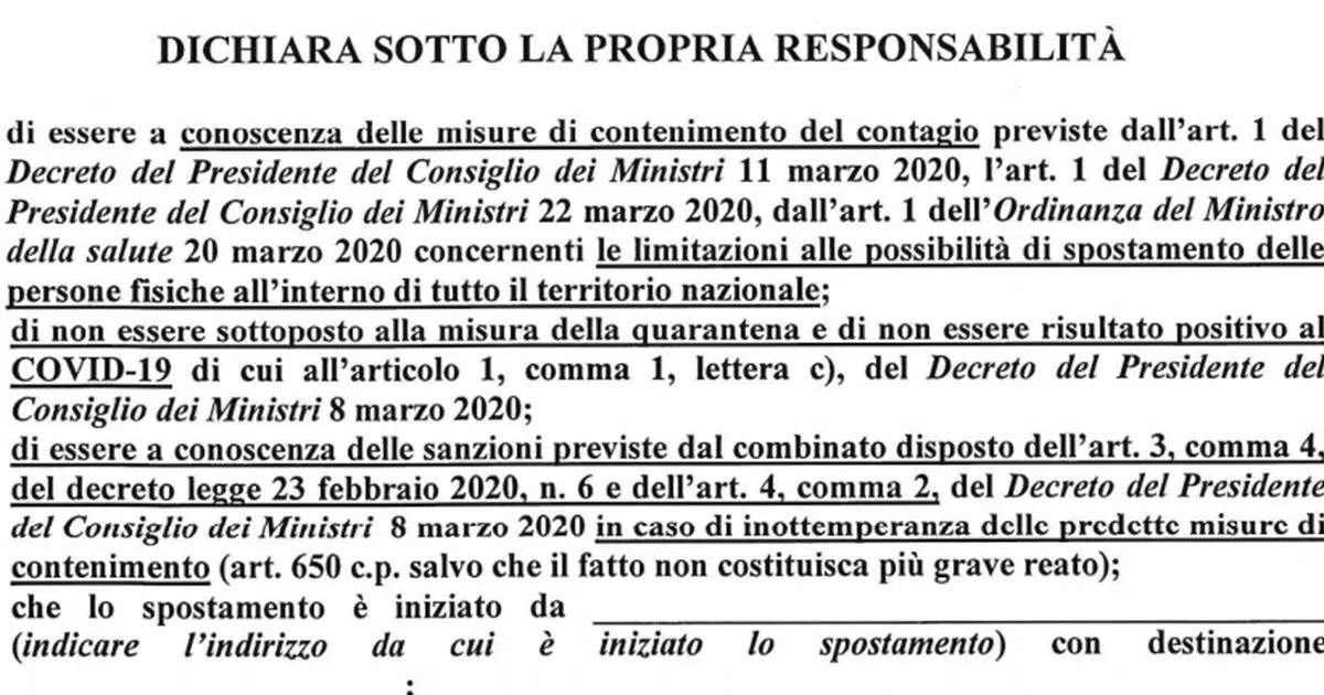 Nuovo modulo per lautocertificazione cos giustifica lo spostamento dalla propria abitazione