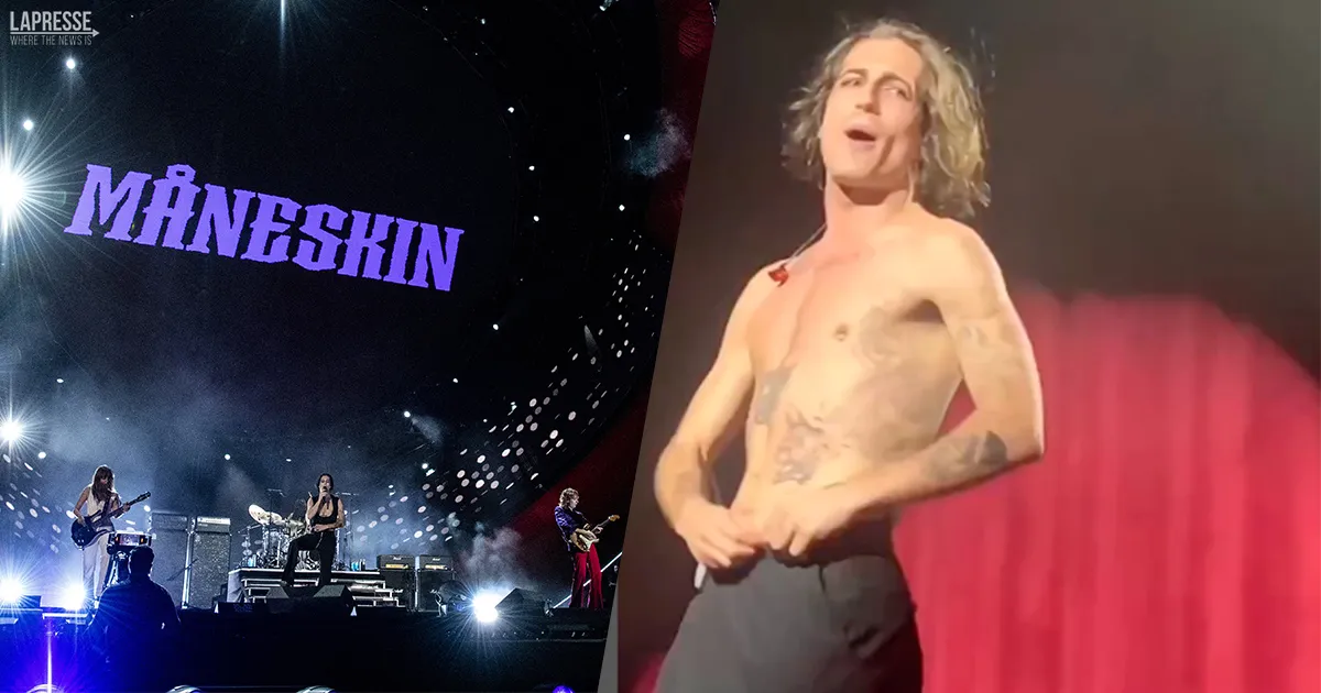 Mneskin a Boston Damiano David in gonna sul palco manda in delirio i fan