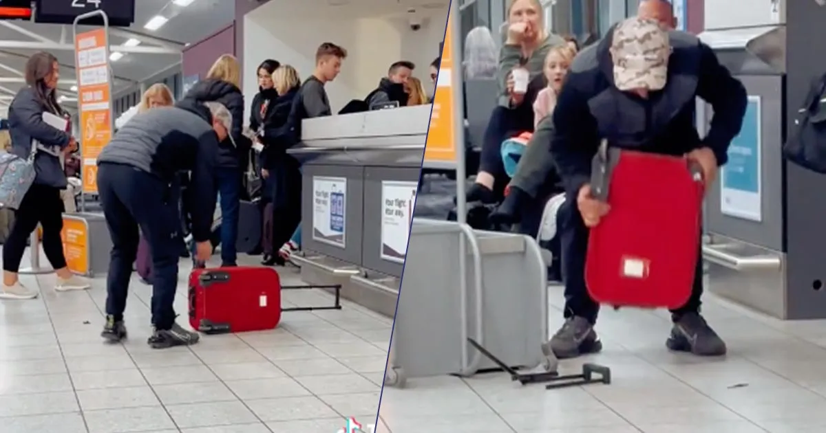 La valigia  troppo grande e il passeggero la distrugge pur di riuscire a fare il checkin