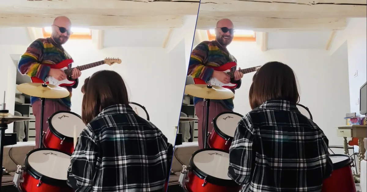 Giuliano Sangiorgi alla chitarra e la figlia Stella alla batteria il tenero video in cui suonano insieme We Will Rock You