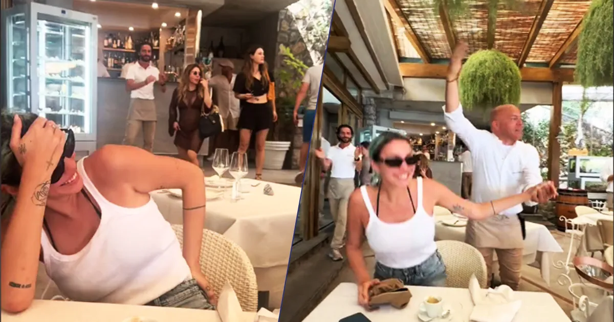 Un ristoratore mette CLICK BOOM mentre Rose Villain  seduta a pranzo la reazione della cantante