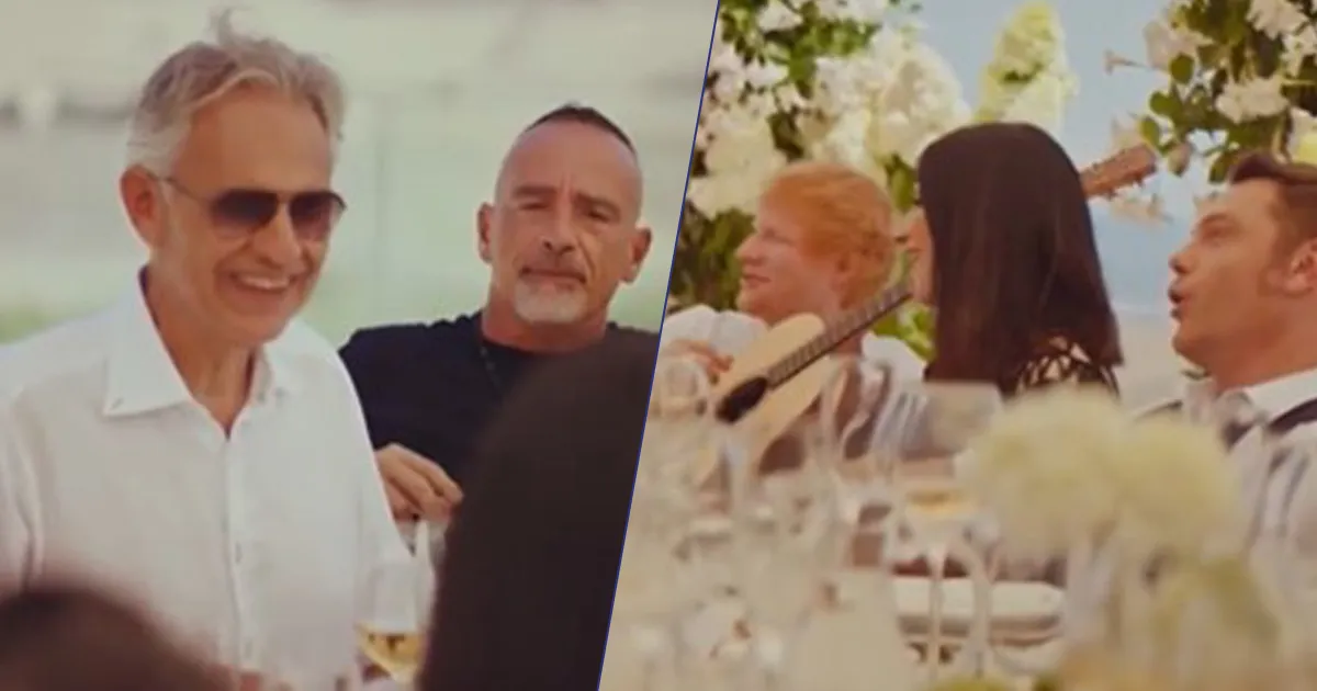 Bocelli ospita la tavolata dei sogni Ed Sheeran Laura Pausini Giorgia e Tiziano Ferro cantano Con te partir