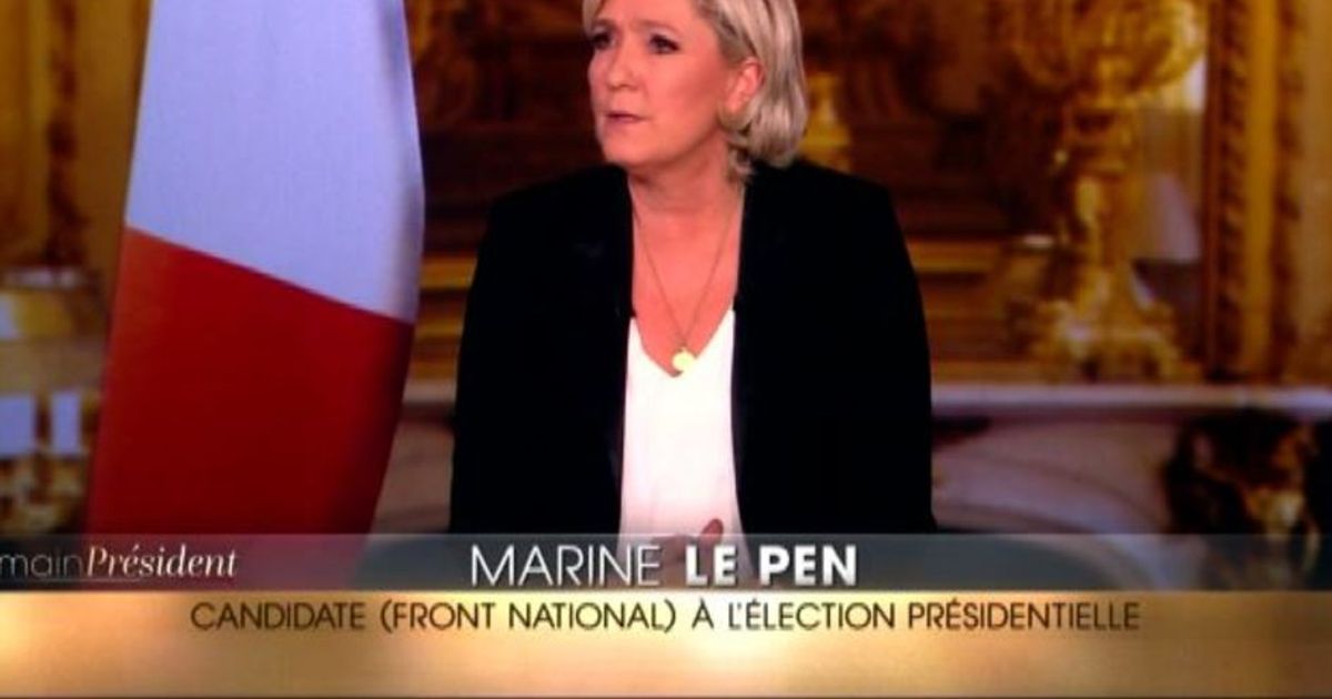 Marine Le Pen in tv ma senza la bandiera dell’Unione europea