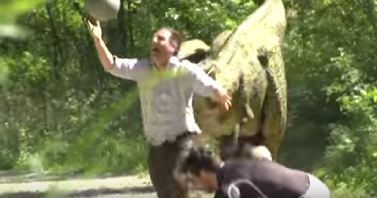 Lo scherzo micidiale al parco: un dinosauro spunta dal nulla!