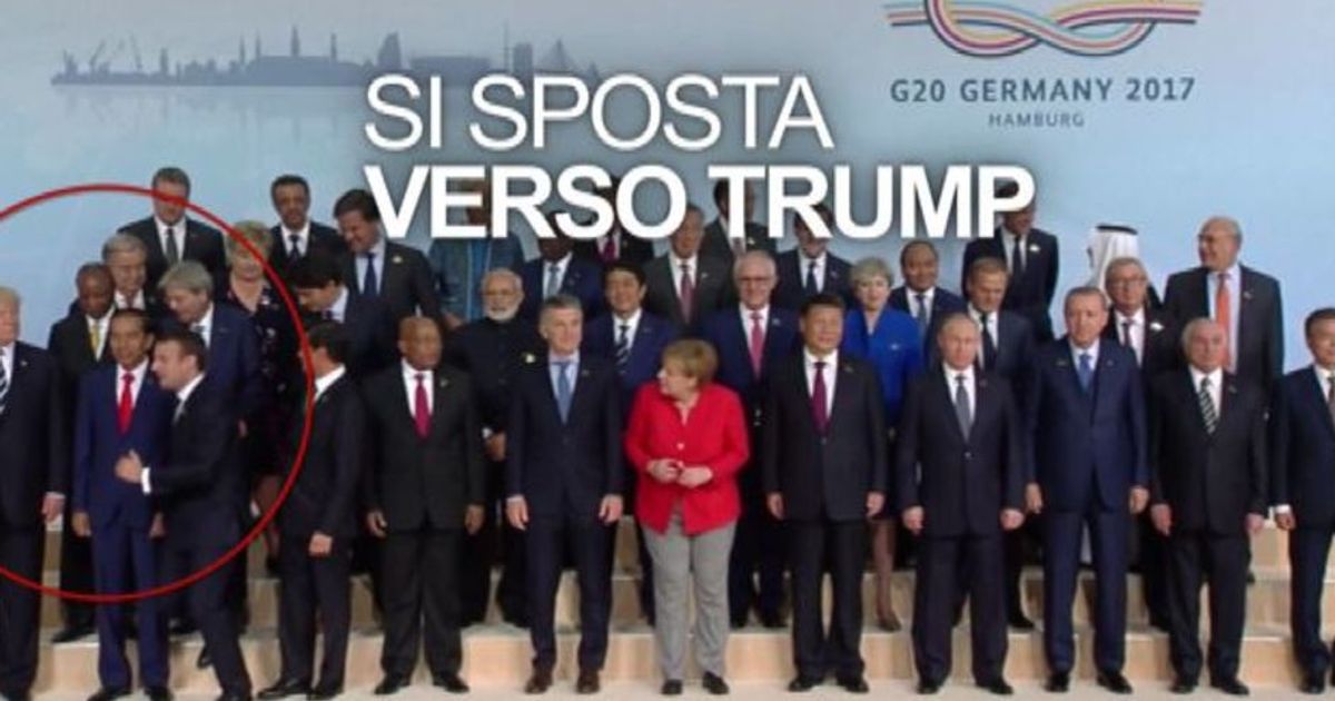 G20, Macron rompe protocollo, nella foto si sposta vicino a Trump