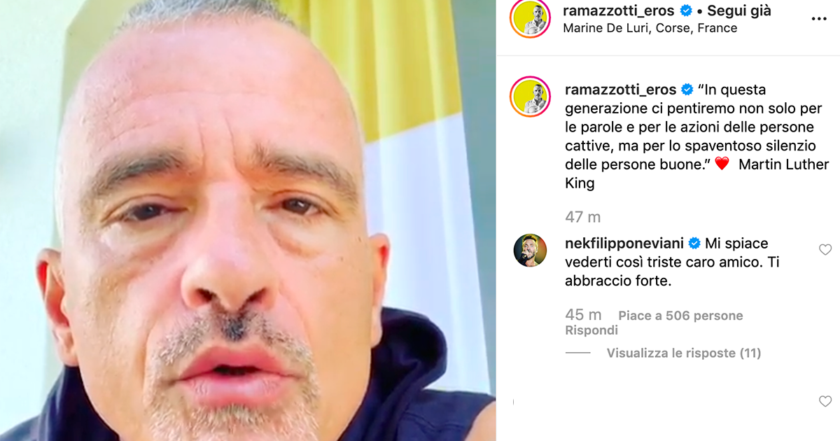 Eros Ramazzotti: in un video le lodi all’ex moglie che difende da ogni cattiveria