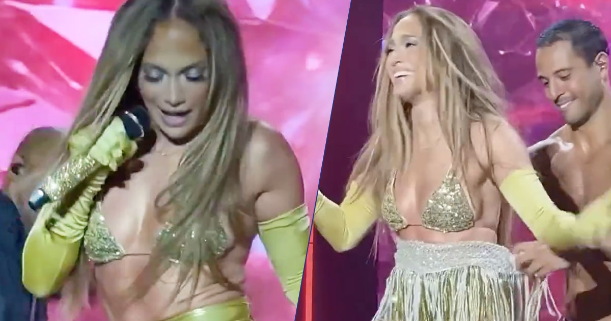 Jennifer Lopez perde la gonna sul palco: “Sono qui in mutande”, il video virale
