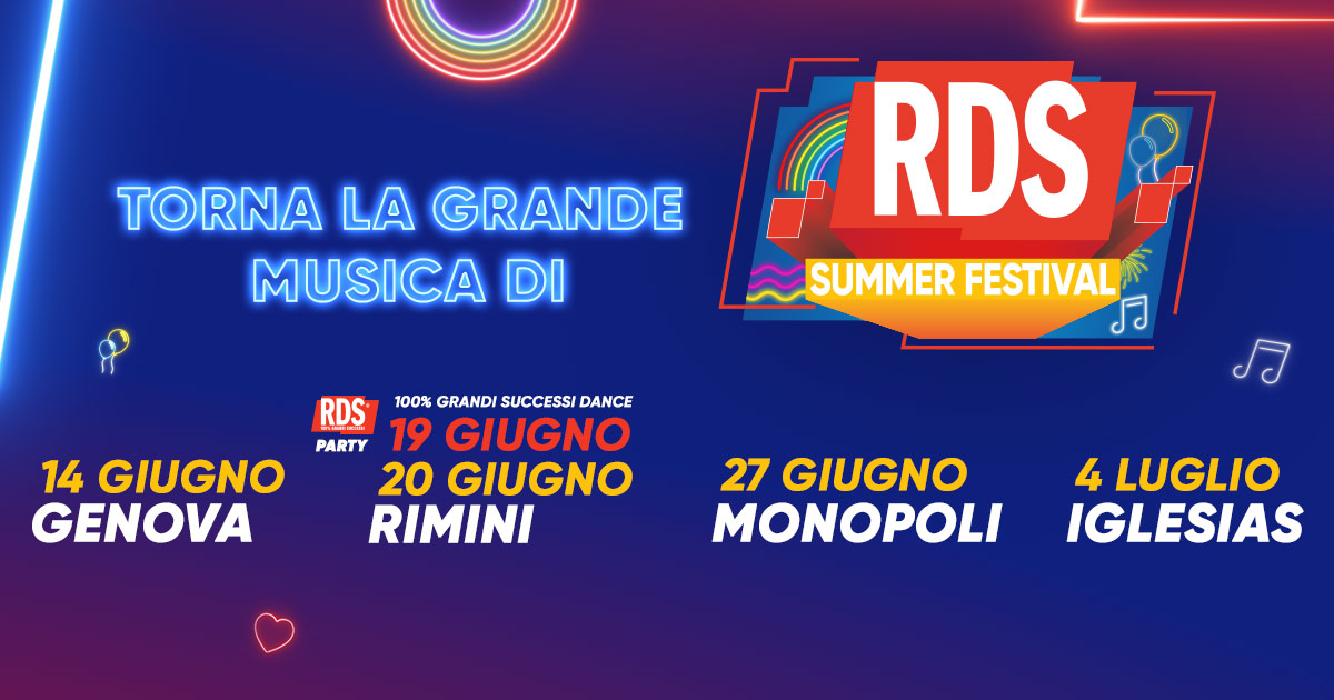 RDS SUMMER FESTIVAL 2026: quattro tappe imperdibili per accendere l’estate italiana