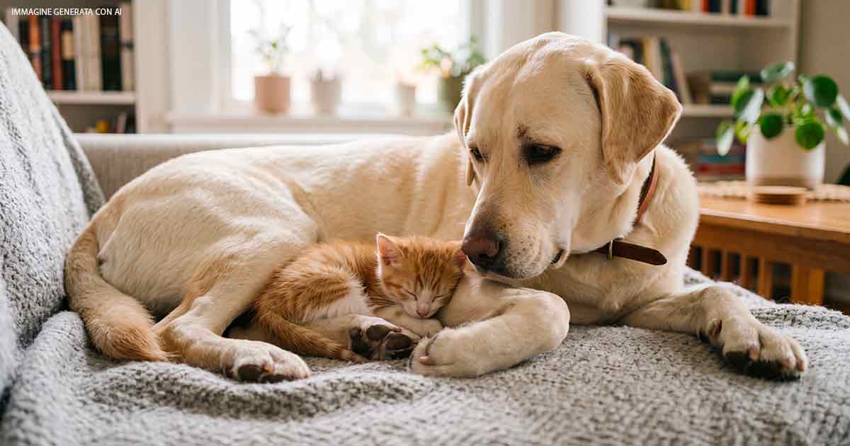 Gattino orfano di 5 settimane trova rifugio tra le zampe di un cane il video che emoziona il web